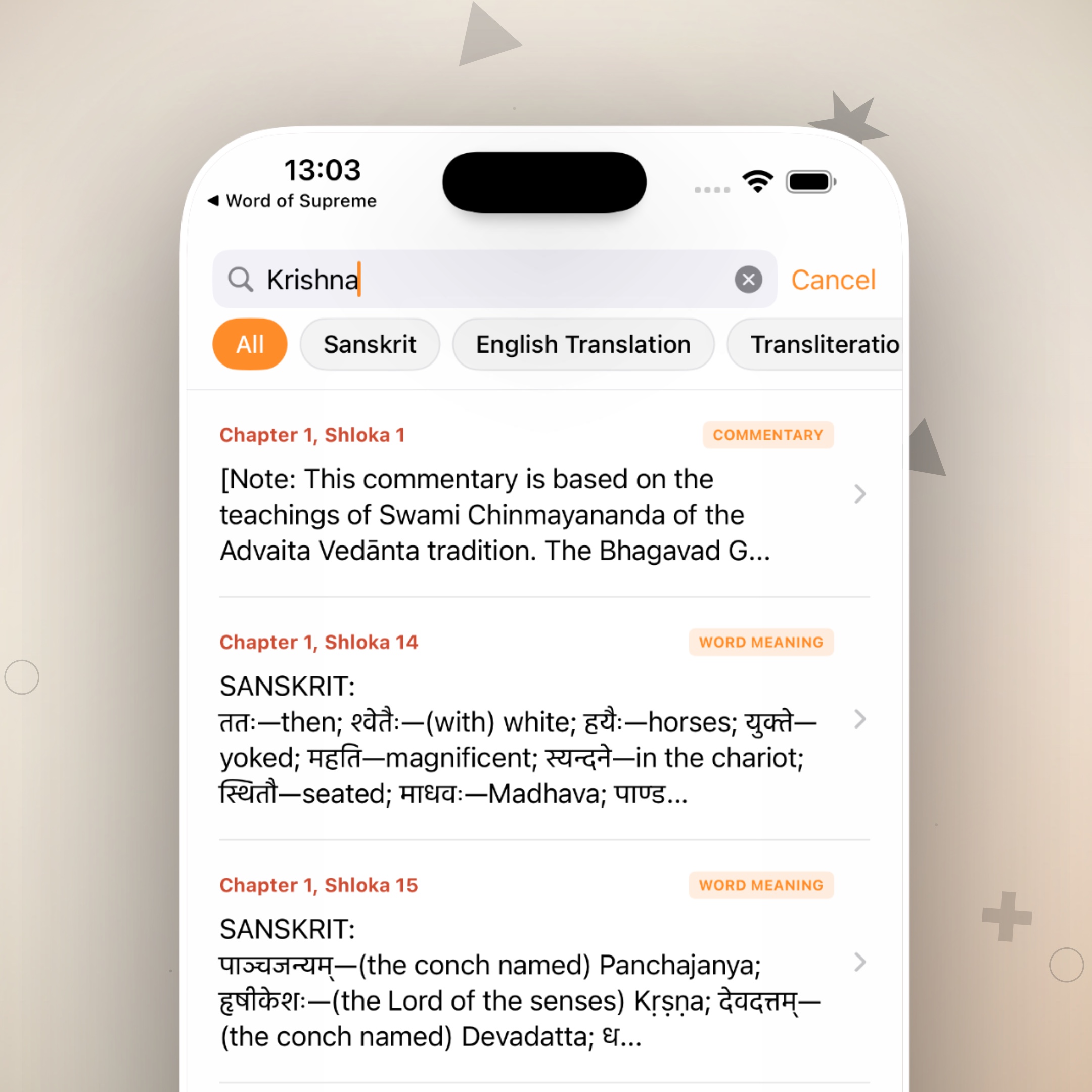 Instant Search for Gita Shlokas by Keyword
